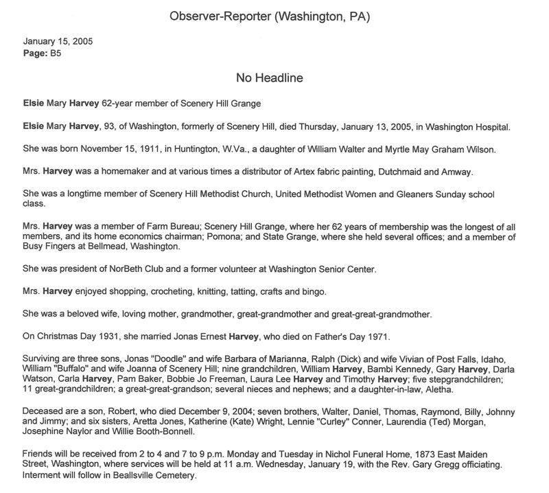 Elsie Mary Harvey obit